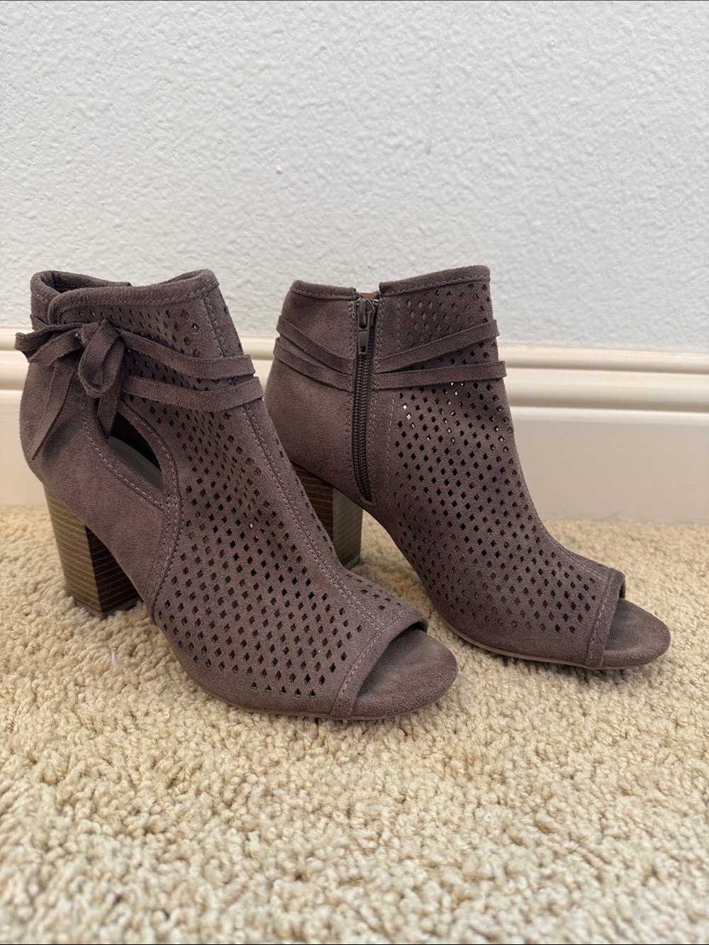 Altar'd State Brown Suede Peep-Toe Ankle Booties